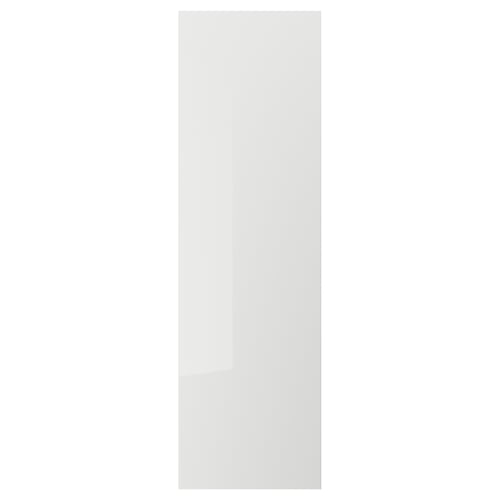 A RINGHULT kitchen cabinet door in grey with a glossy finish. Rectangular, simple design, durable and easy to clean.