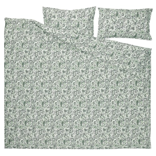 RODGERSIA Duvet cover and 2 pillowcases, green/white, 200x200/50x80 cm