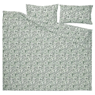 RODGERSIA Duvet cover and 2 pillowcases, green/white, 200x200/50x80 cm