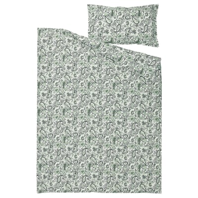 RODGERSIA Duvet cover and pillowcase, green/white, 150x200/50x80 cm