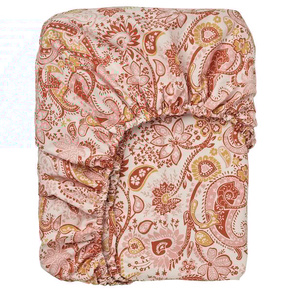 RODGERSIA Fitted sheet, pink/white, 150x200 cm