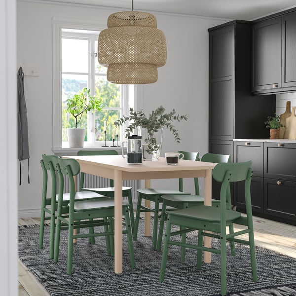 RÖNNINGE / RÖNNINGE Table and 4 chairs, birch/green, 118/173 cm