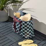 SÄCKKÄRRA Carrier bag, black-blue/light grey-turquoise check pattern, 18x45x45 cm/36 l