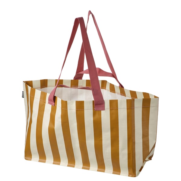 SÄCKKÄRRA Carrier bag, off-white/yellow-brown/striped, 18x45x28 cm/22 l