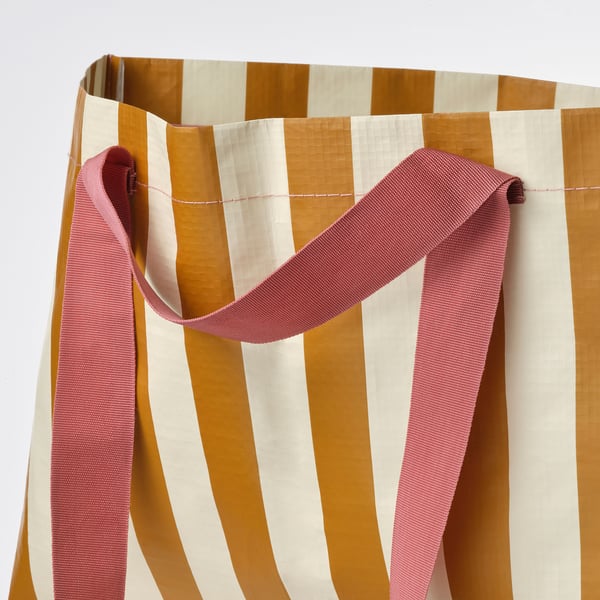 SÄCKKÄRRA Carrier bag, off-white/yellow-brown/striped, 18x45x28 cm/22 l