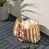 SÄCKKÄRRA Carrier bag, off-white/yellow-brown/striped, 18x45x28 cm/22 l