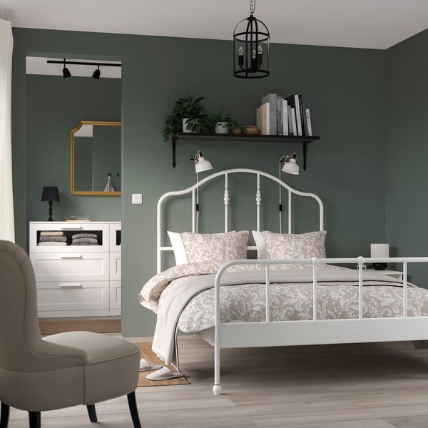 SAGSTUA Bed frame, white/Lönset, 150x200 cm