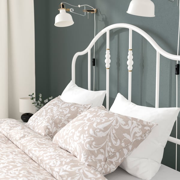 SAGSTUA Bed frame, white/Lönset, 150x200 cm