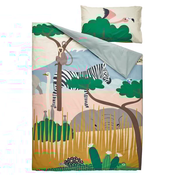 SANDLÖPARE Duvet cover and pillowcase, multicolour/savannah, 150x200/50x80 cm