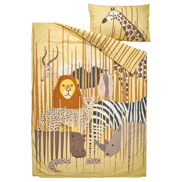 SANDLÖPARE Duvet cover and pillowcase, yellow/savannah, 150x200/50x80 cm