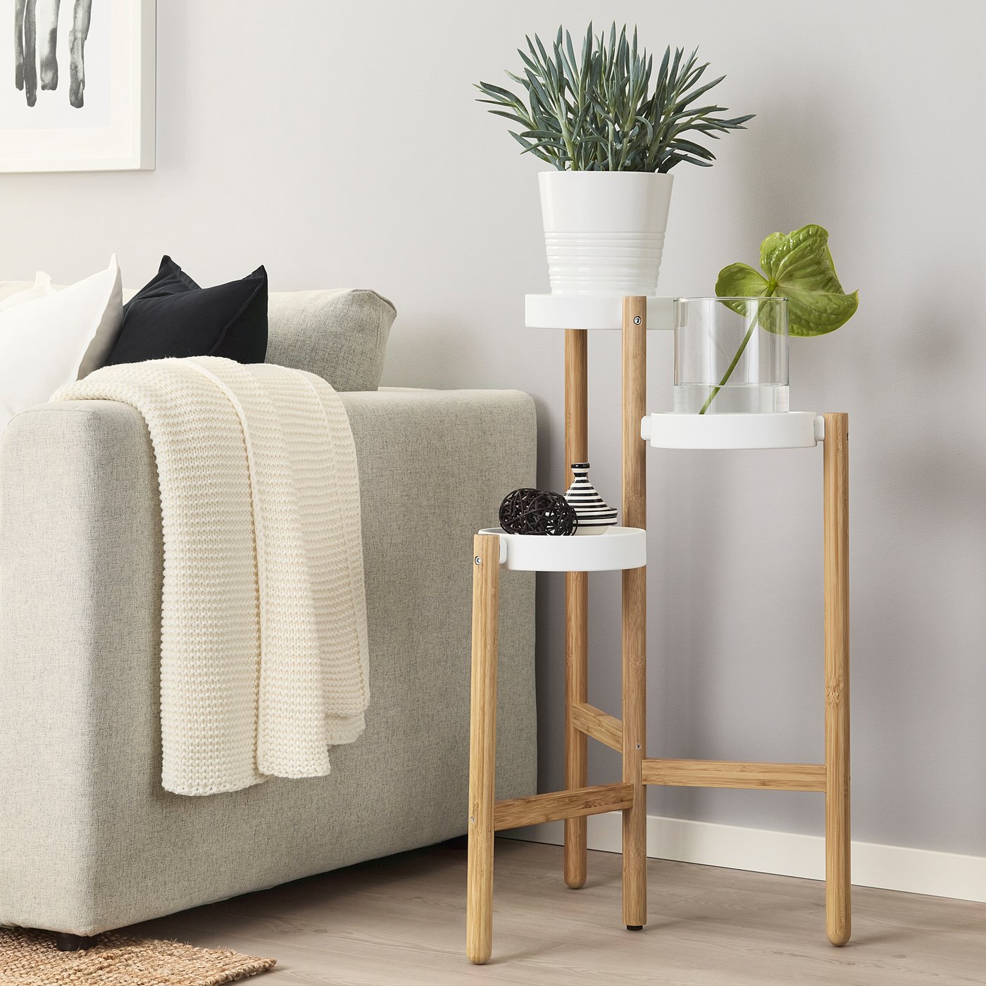 SATSUMAS Plant stand, bamboo/white, 78 cm IKEA