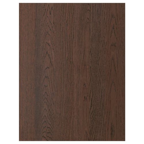 SINARP dark wood fronts, oak veneer, particleboard base, elegant solid oak edging, timeless modern design.