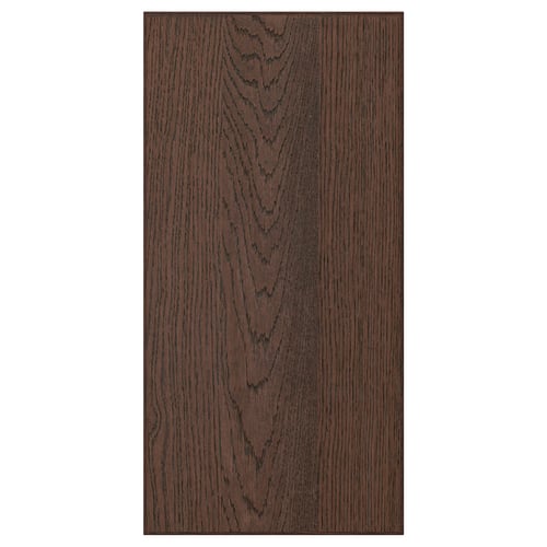 SINARP oak veneer dark wood cabinet front, rectangular shape with sturdy edges, part of a modern kitchen design.