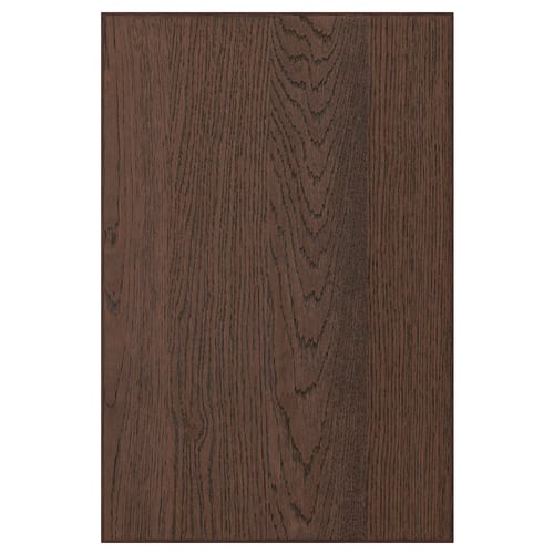 Dark wooden SINARP drawer front with oak veneer texture, rectangular shape, and elegant solid wood edge.