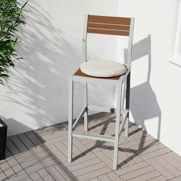 sjalland bar stool with backrest outdoor light grey light brown ikea