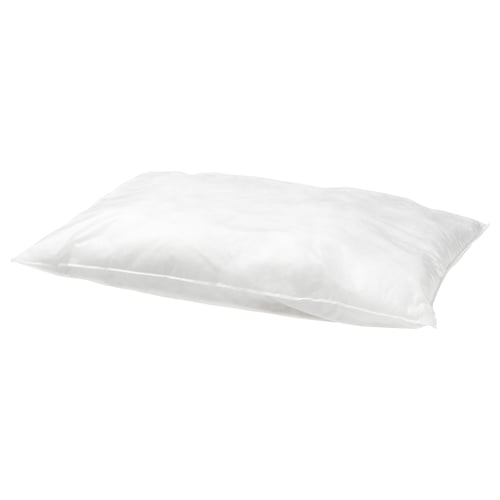 White SKÖLDBLAD pillow. Rectangular shape, smooth fabric, soft design.