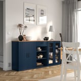 SKRUVBY Storage combination w glass doors, black-blue, 190x90 cm