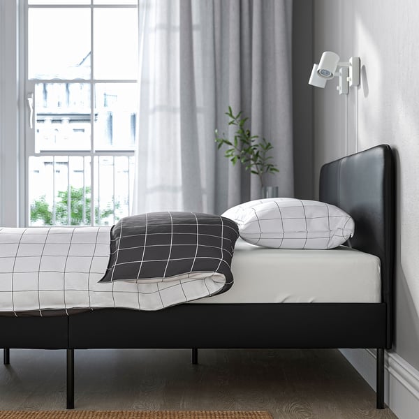 SLATTUM Upholstered bed frame, Bomstad black, 150x200 cm