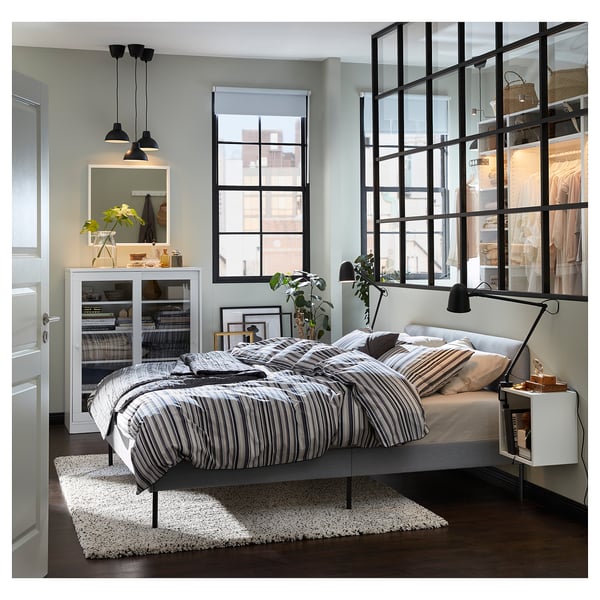 SLATTUM Upholstered bed frame, Knisa light grey, 150x200 cm