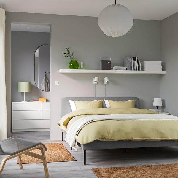 SLATTUM Upholstered bed frame, Knisa light grey, 150x200 cm