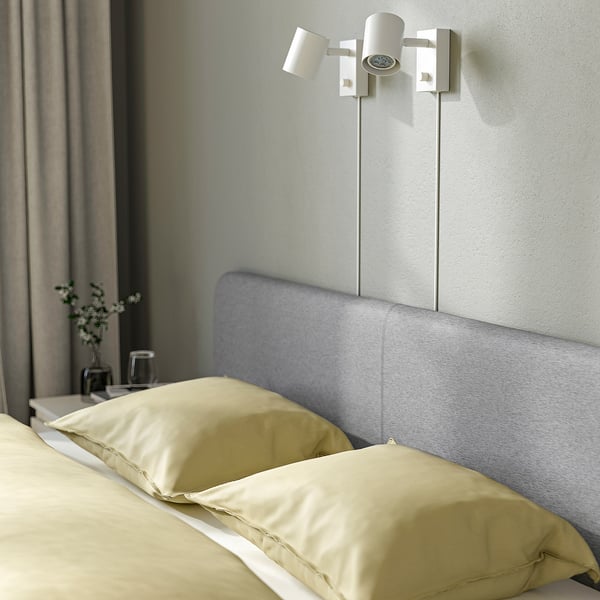 SLATTUM Upholstered bed frame, Knisa light grey, 150x200 cm