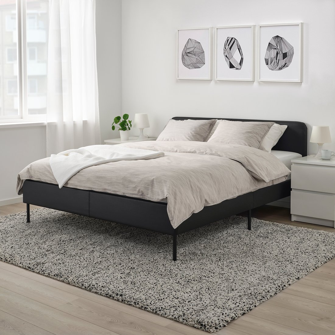 SLATTUM Upholstered bed frame Bomstad black IKEA