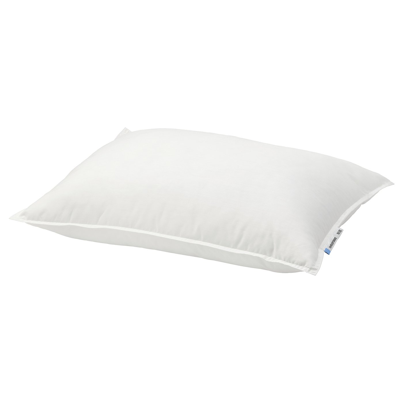 SMÅSPORRE pillow, white with soft, firm feel, recycled materials, rectangular shape.