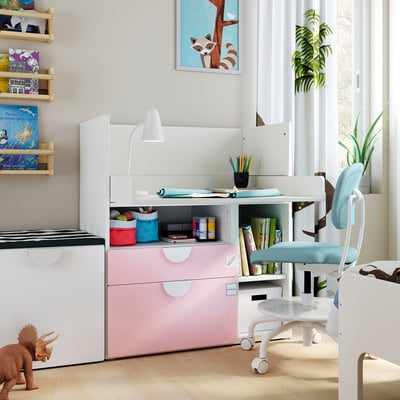 SMÅSTAD Desk, white pale pink/with 2 drawers, 90x79x100 cm