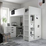 SMÅSTAD Loft bed, white pale turquoise/with desk with 4 drawers, 90x200 cm