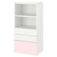 SMÅSTAD / PLATSA Bookcase, white pale pink/with 3 drawers, 60x42x123 cm