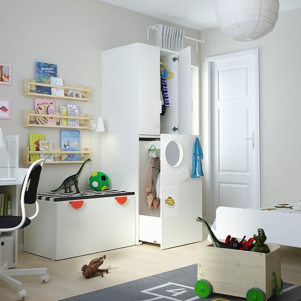 SMÅSTAD Wardrobe with pull-out unit, white pale turquoise/with clothing rod, 60x57x196 cm