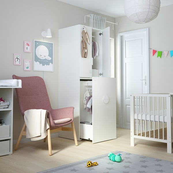 SMÅSTAD Wardrobe with pull-out unit, white pale turquoise/with clothing rod, 60x57x196 cm