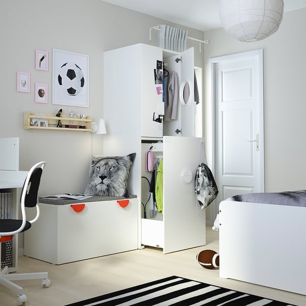 SMÅSTAD Wardrobe with pull-out unit, white white/with clothing rod, 60x57x196 cm