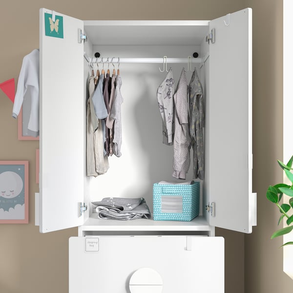 SMÅSTAD Wardrobe with pull-out unit, white white/with clothing rod, 60x57x196 cm
