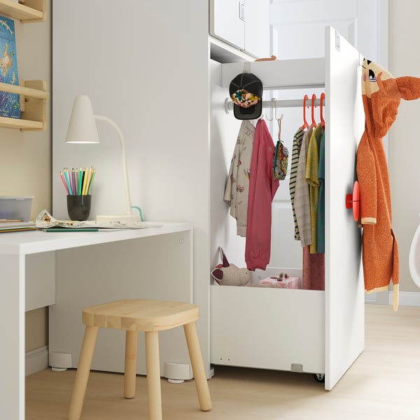 SMÅSTAD Wardrobe with pull-out unit, white white/with clothing rod, 60x57x196 cm