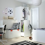 SMÅSTAD Wardrobe with pull-out unit, white with frame/with clothing rod, 60x57x196 cm