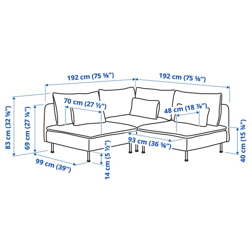 Illustration with measurements for the product: SÖDERHAMN.