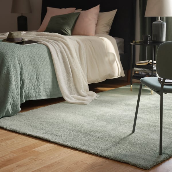 SÖNDERÖD Rug, high pile, light grey-green, 170x240 cm