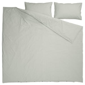 Ikea SOLFIBBLA bed linens, black & white stripes, cotton, rectangular, matching duvet cover & pillowcases.