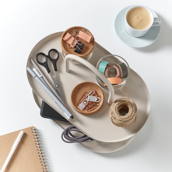 SOMMARÖGA Serving stand, two tiers, light grey-beige