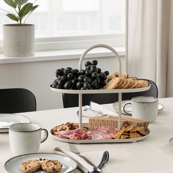 SOMMARÖGA Serving stand, two tiers, light grey-beige