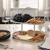 SOMMARÖGA Serving stand, two tiers, light grey-beige