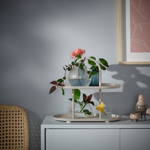 SOMMARÖGA Serving stand, two tiers, light grey-beige