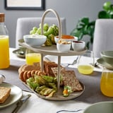 SOMMARÖGA Serving stand, two tiers, light grey-beige
