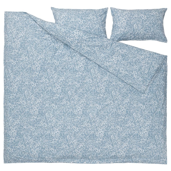 SOMMARSLÖJA Duvet cover and 2 pillowcases, blue/floral pattern, 240x220/50x80 cm