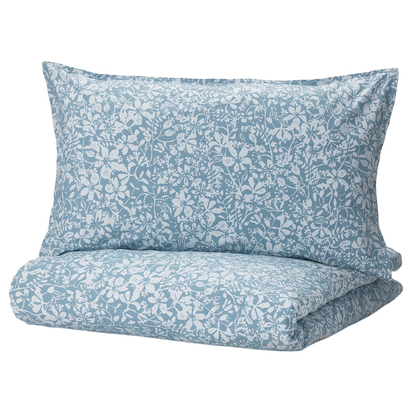 SOMMARSLÖJA duvet cover and pillowcase, blue/floral pattern, 150x200
