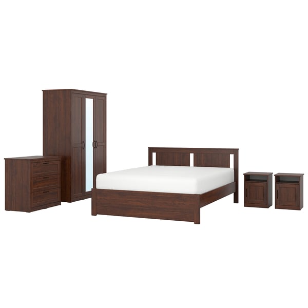 SONGESAND Bedroom furniture, set of 5, brown, 150x200 cm