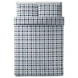SPIKVALLMO Duvet cover and 2 pillowcases, white blue/check, 200x200/50x80 cm