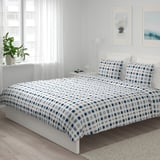 SPIKVALLMO Duvet cover and 2 pillowcases, white blue/check, 200x200/50x80 cm