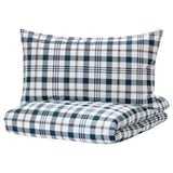 SPIKVALLMO Duvet cover and pillowcase, white blue/check, 150x200/50x80 cm